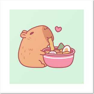 Cute Capybara Eating Ramen Posters and Art